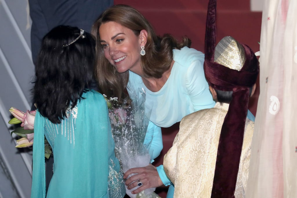 Kate Middleton Wearing a Blue Catherine Walker Dress in Pakistan