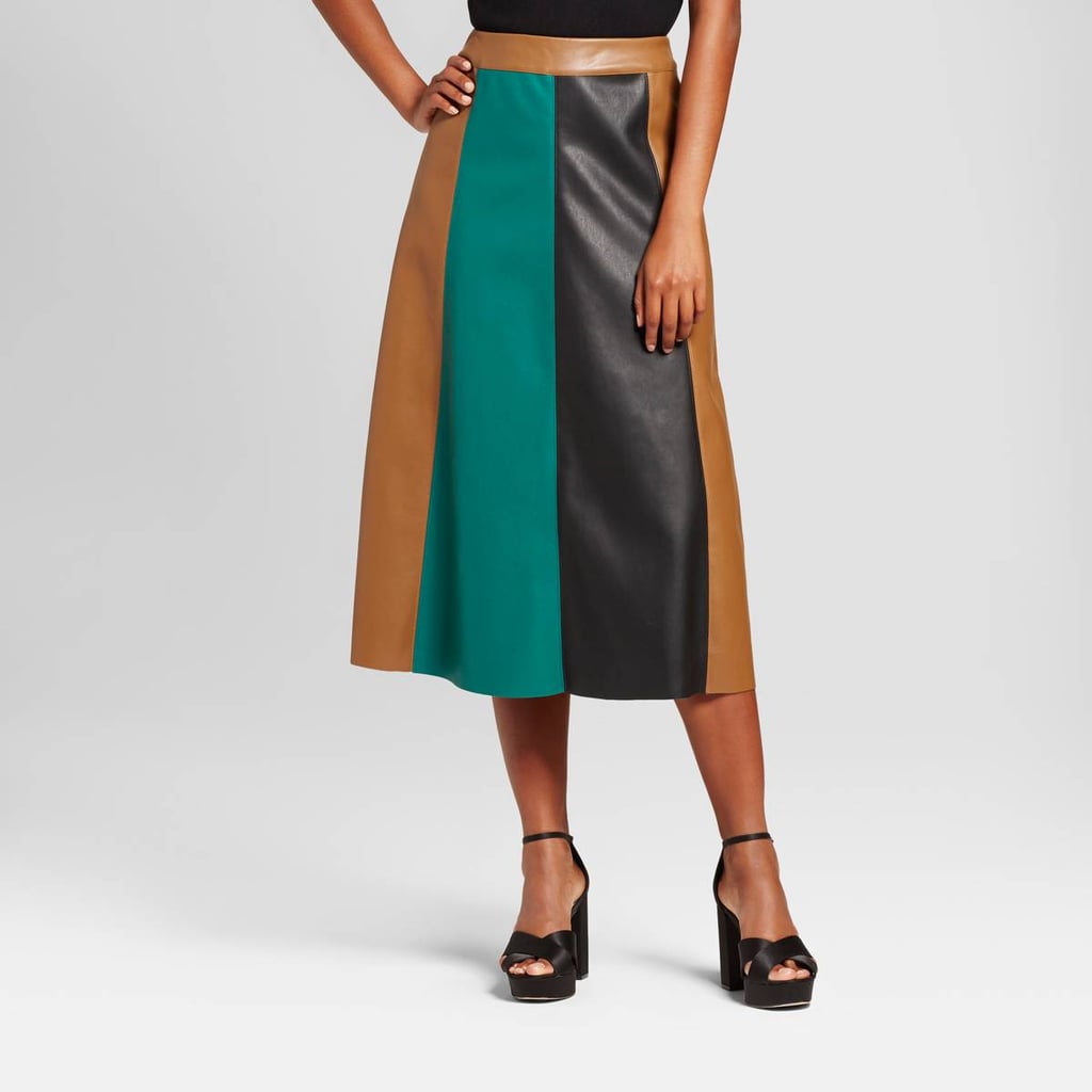 Who What Wear Paneled Swing Skirt Green Colorblock