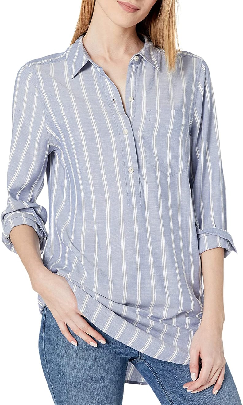 Daily Ritual Soft Rayon Slub Twill Long-Sleeve Popover Tunic