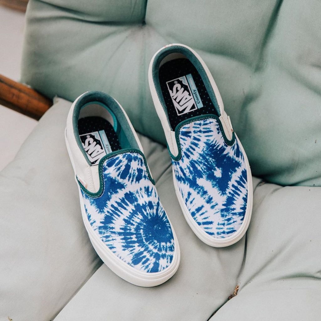 blue and white tie dye vans