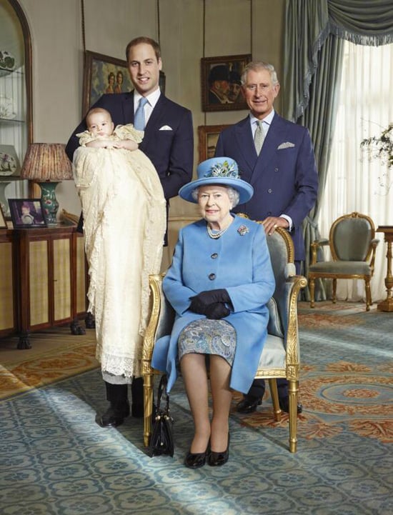 Queen Elizabeth II posed with the three top heirs to the throne on Prince George's christening day.