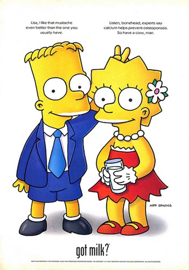 Bart and Lisa Simpson goofed off in their "Got Milk?" ad.