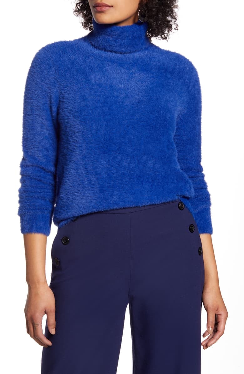 Halogen fuzzy discount v neck sweater