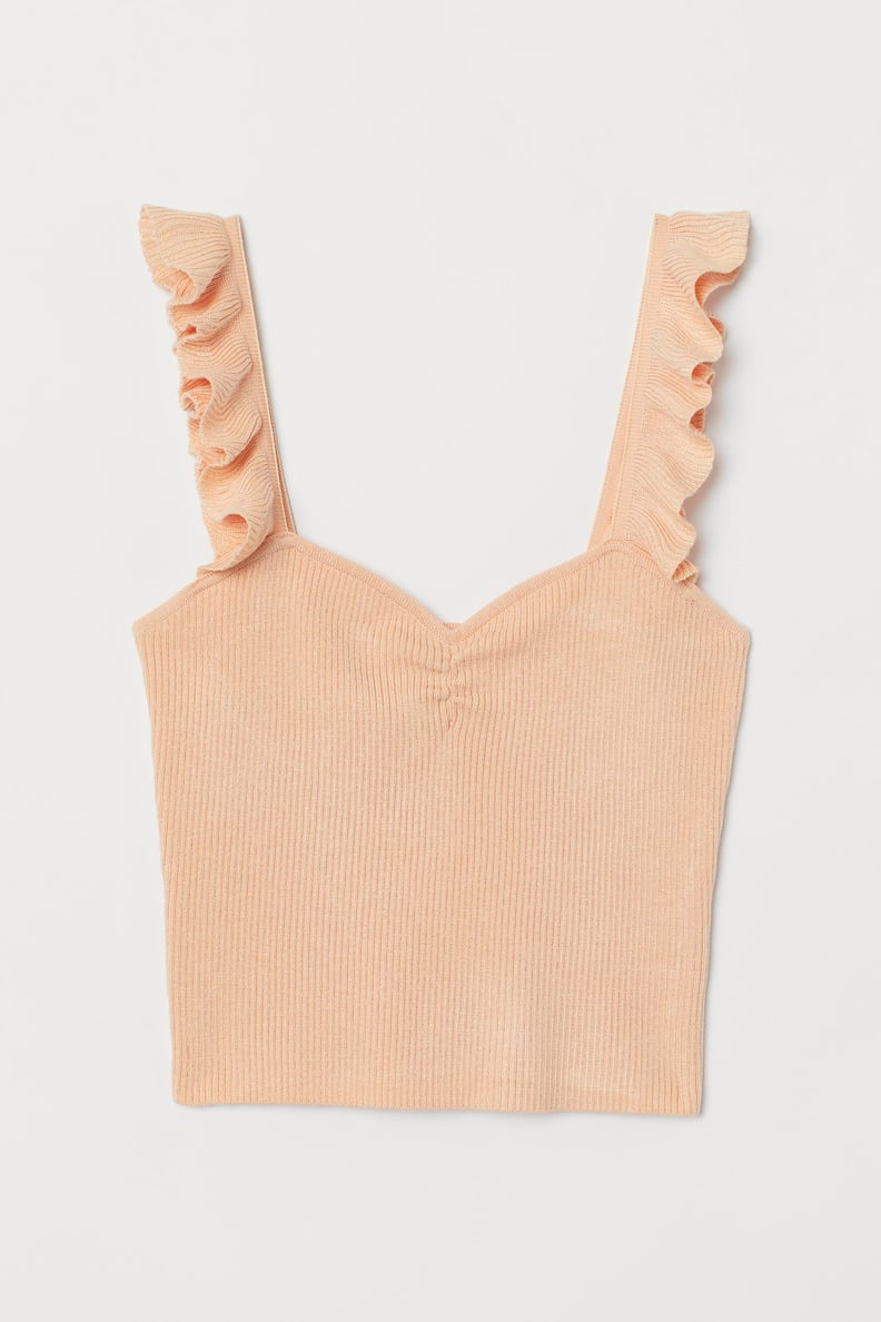 H&M Ruffle-Trimmed Ribbed Top