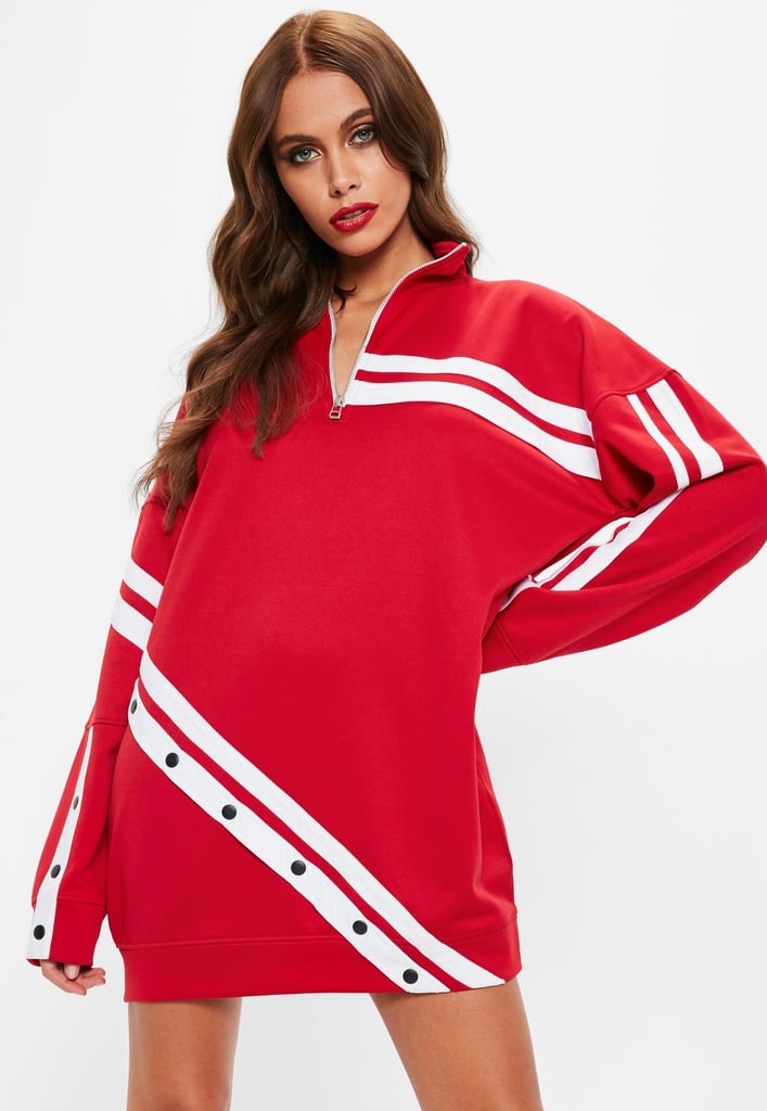 Missguided Red Sports Stripe Sweatshirt Dress