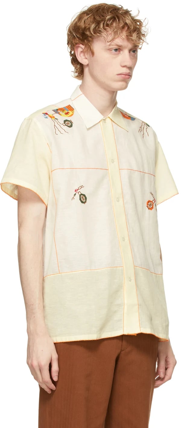 Bode White & Yellow Sheer Lantern Bowling Short Sleeve Shirt