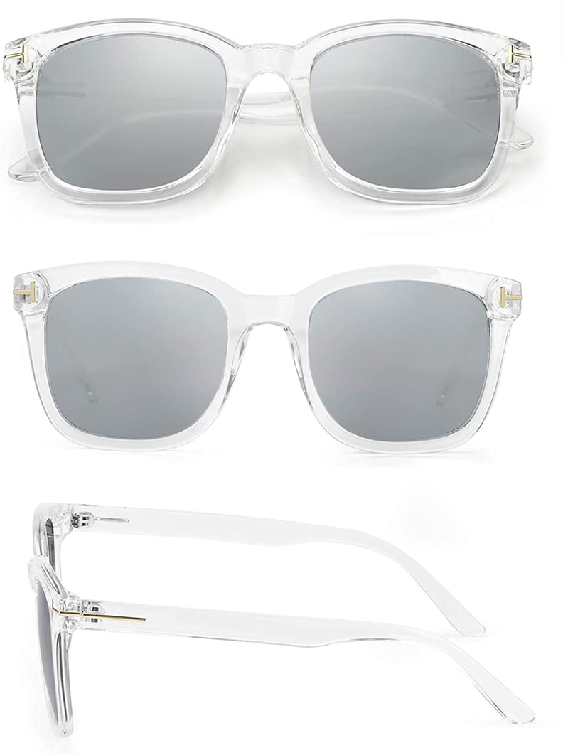 Myiaur Clear Frame with Silver Mirrored Lenses Polarized Sunglasses