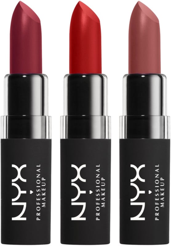 NYX Velvet Matte Lipstick Set in Volcano, Blood Love, Charmed