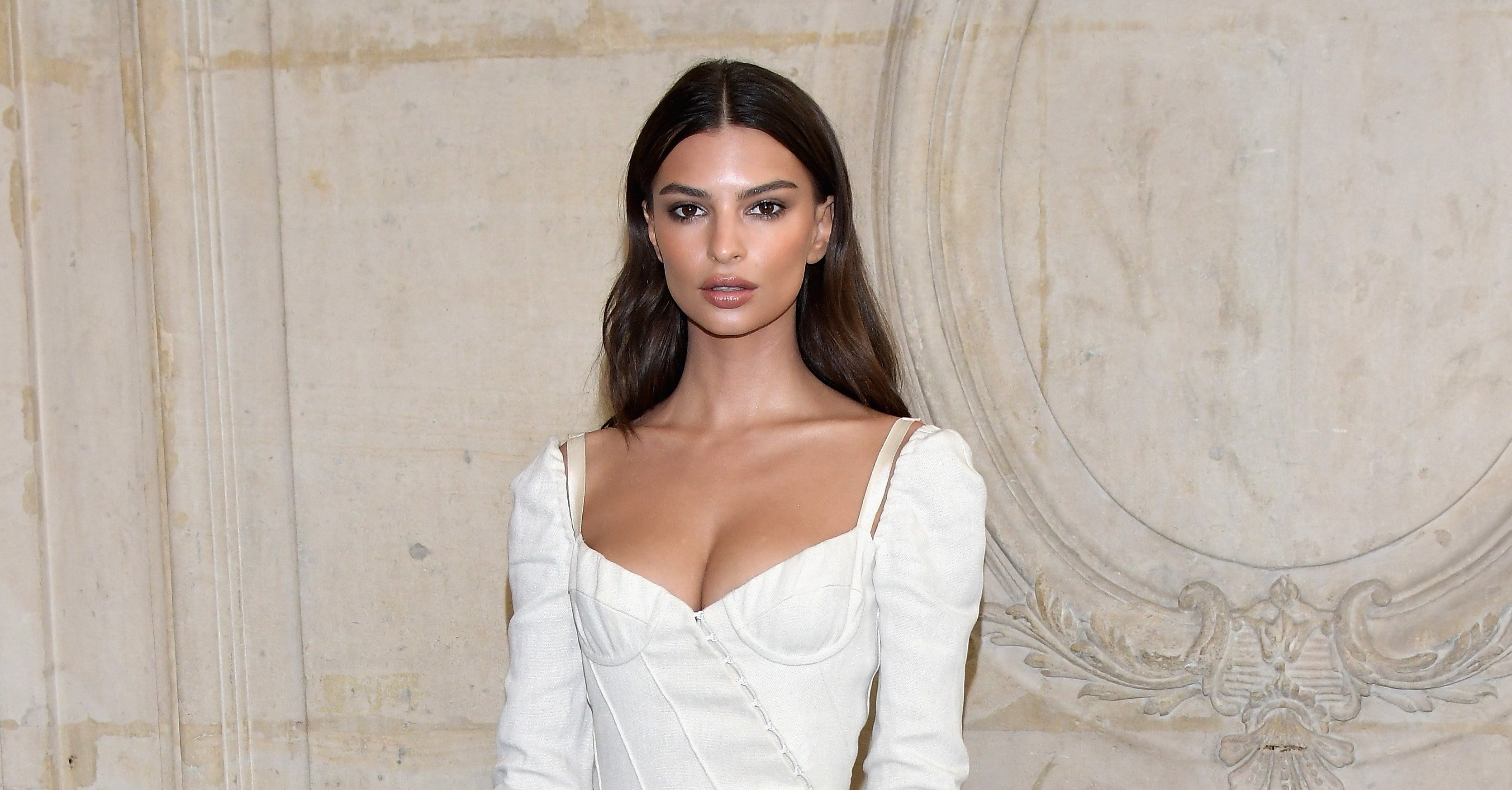 Emily Ratajkowski Wearing White Brock Collection Dress | PS Fashion