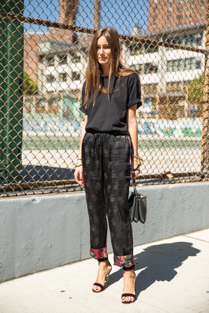 Pajama Pants, a Tee With Rolled Sleeves, and Heels | Weekend Outfit ...