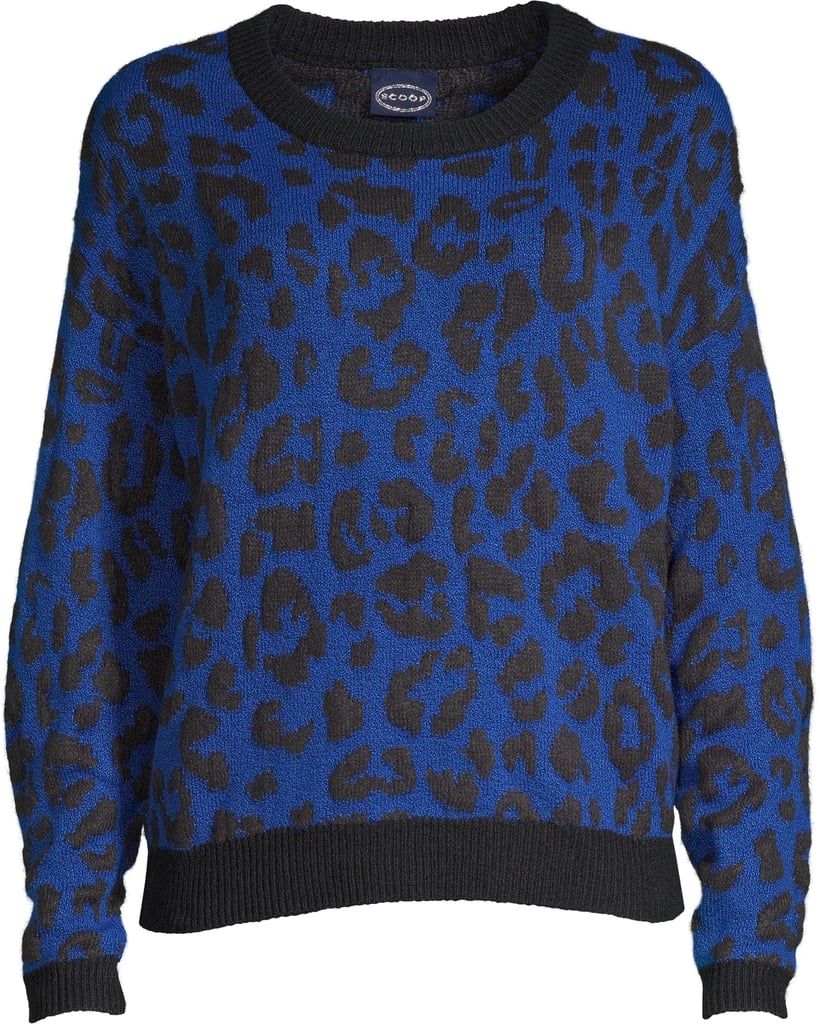 Scoop Leopard Intarsia Boxy Crewneck Sweater