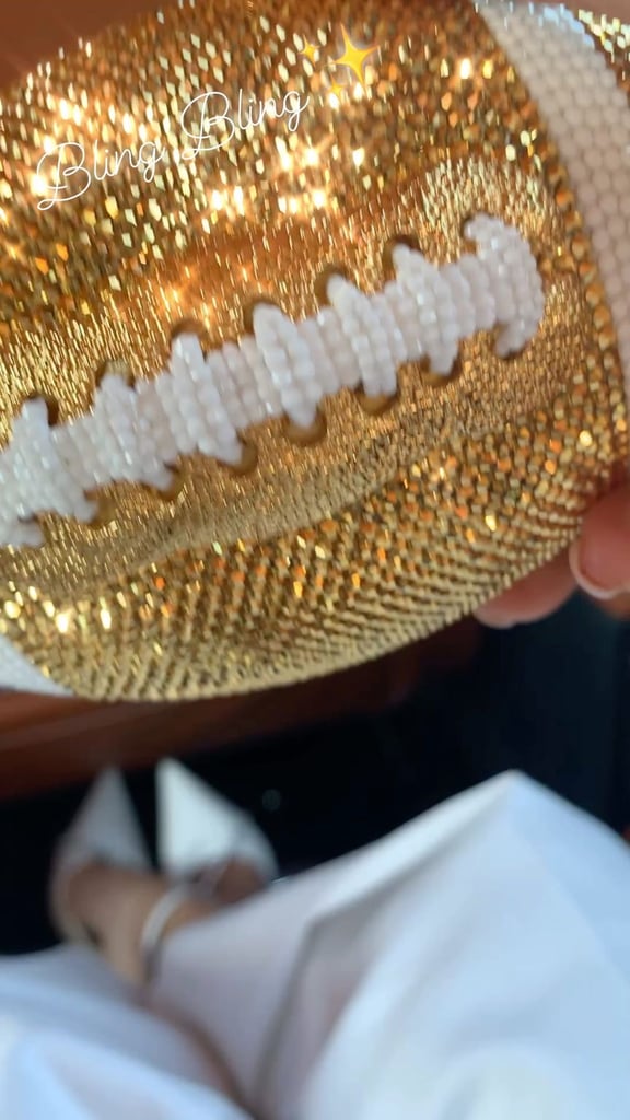 Jennifer Lopez's Football Clutch at Super Bowl Press Event