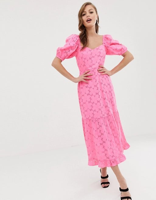 ASOS DESIGN Neon Broderie Midi Dress