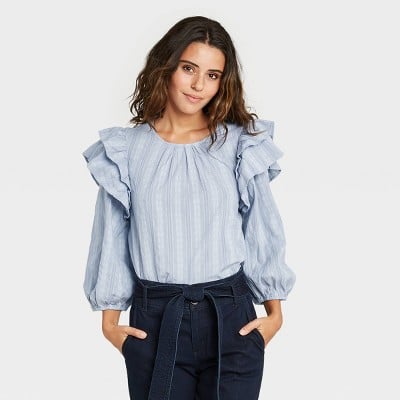 Universal Thread Women's Ruffle 3/4 Sleeve Blouse