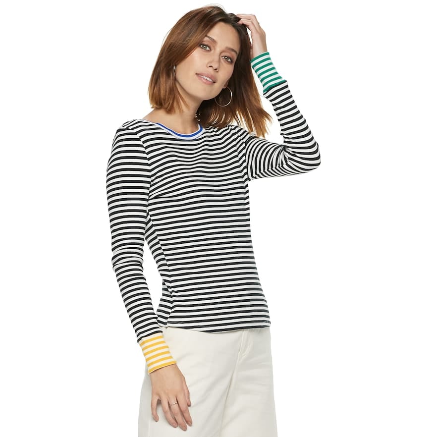 POPSUGAR at Kohl's ContrastStripe Crewneck Top Best Cheap Travel Clothes For Women POPSUGAR