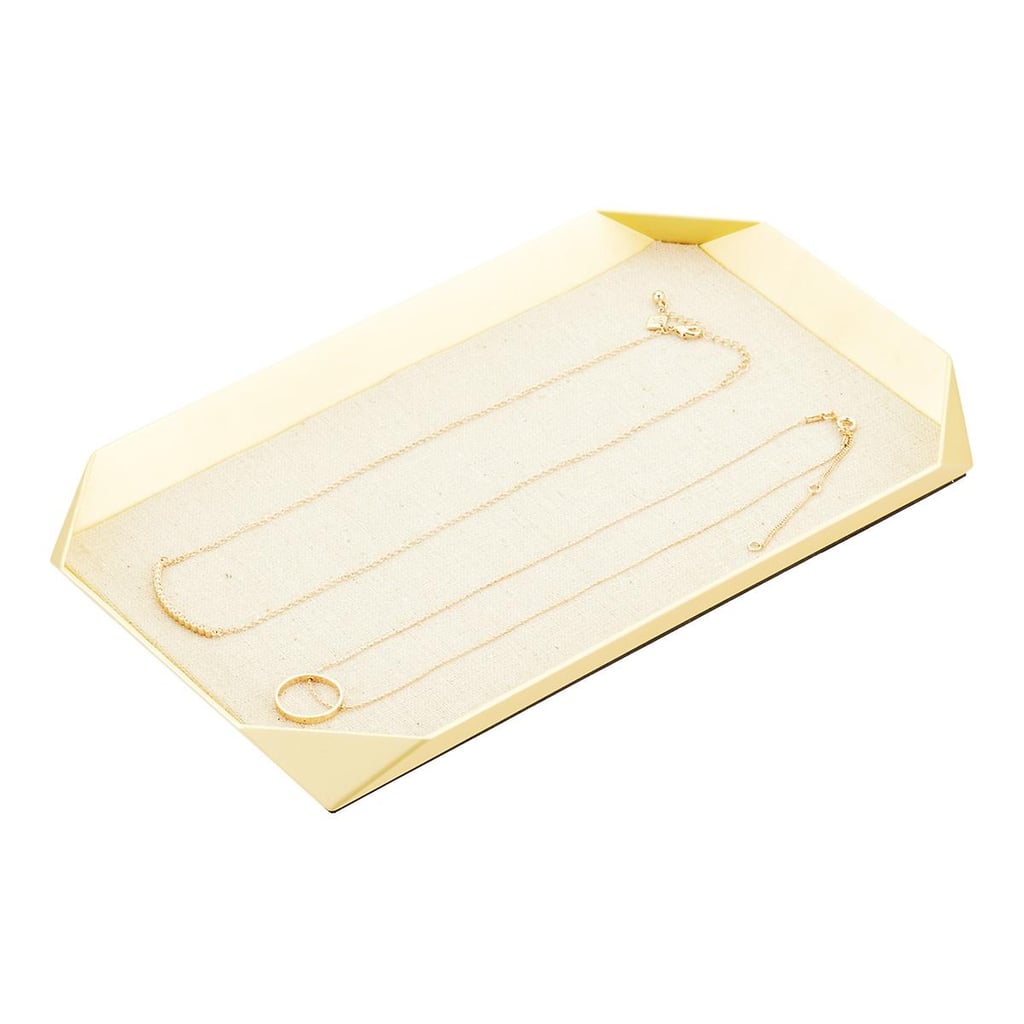 A Catch-All Tray: Umbra Gold Glamour Jewellery Tray With Linen Base