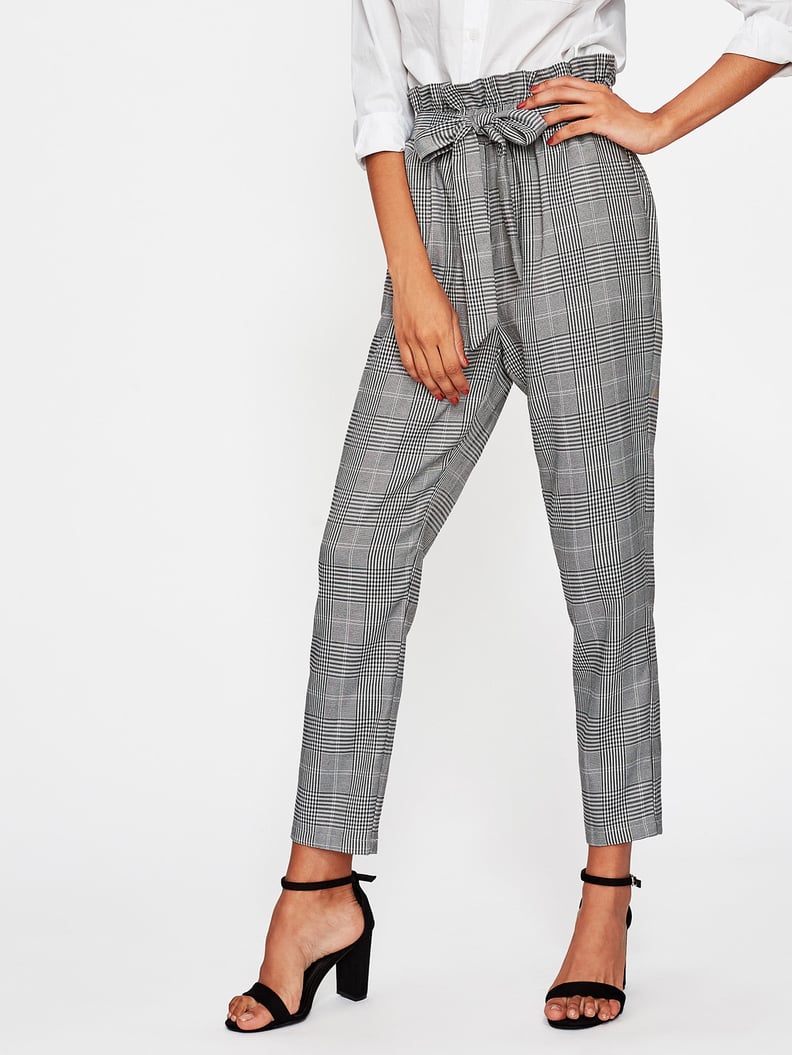 Shein Ruffle Waist Self Belt Plaid Peg Pants