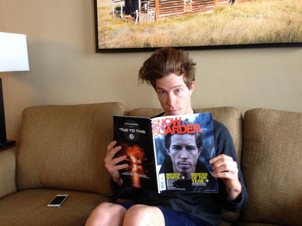 Things got meta for Shaun White as he read an issue of Snowboarder magazine with his photo on the cover.
Source: Twitter user shaun_white
