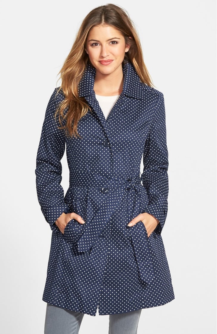 London Fog Petite Women's Polka Dot Single Breasted Trench Coat (198