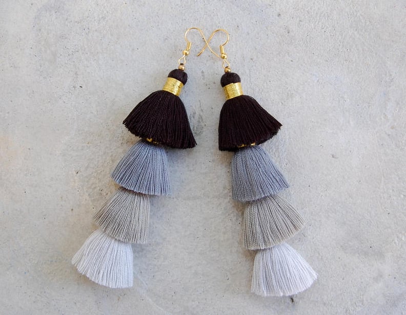 Four-Tiered Ombre Grey Tassel Earrings