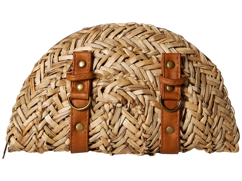 圣地亚哥的帽子公司BSB1563编织海草离合器与人造皮革肩带和扣细节