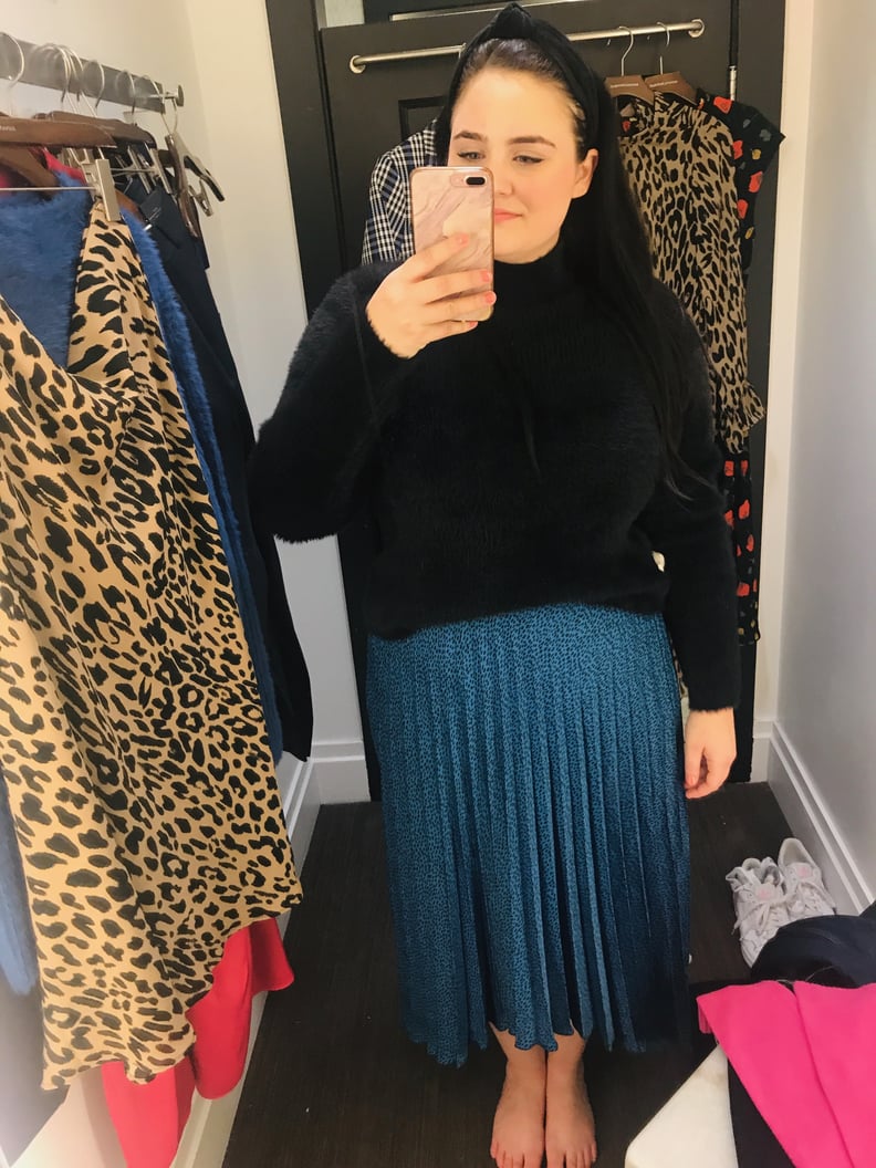 Fuzzy Sweater and Printed Midi Skirt