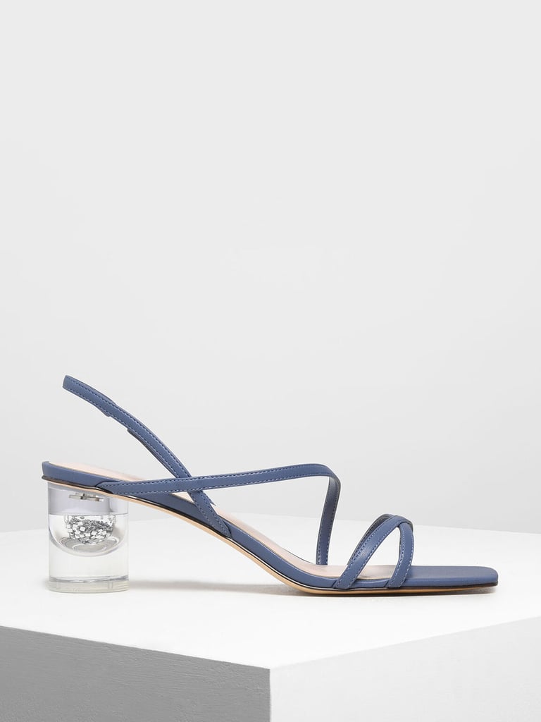 Charles & Keith Blue Asymmetric Strap Lucite Heel Sandals