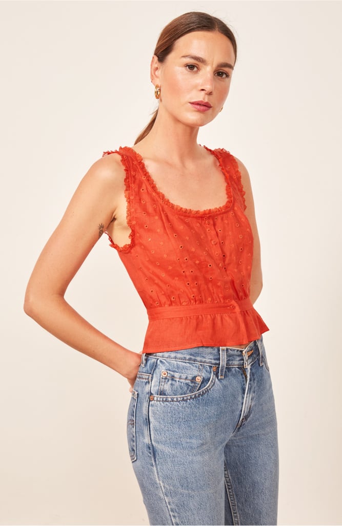 Reformation Luisa Eyelet Linen Top