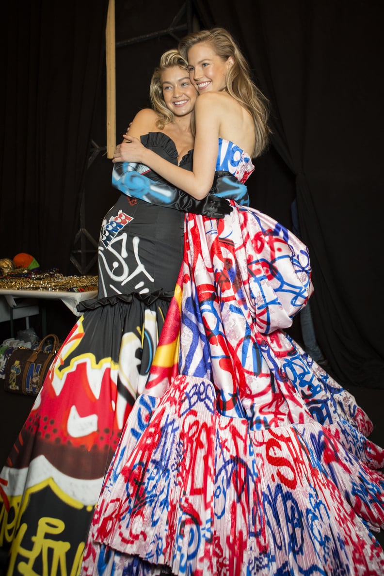 Gigi Hadid Backstage at Moschino