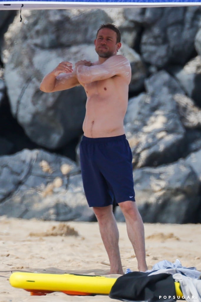 Charlie Hunnam Shirtless on the Beach in Hawaii March 2018