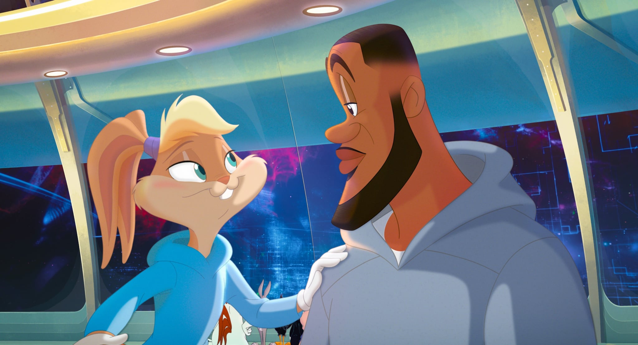 SPACE JAM: A NEW LEGACY, (aka SPACE JAM 2), from left: Lola Bunny (voice: Zendaya), LeBron James, 2021.  Warner Bros. / Courtesy Everett Collection