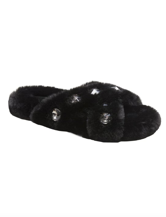 Embellished Faux Fur Slide