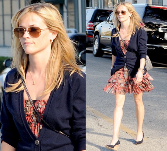 Photos of Reese Witherspoon in Floral Dress and Cardigan in Beverly Hills, LA