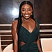 Simone Biles in Flannel, Shorts, and White Knee-High Boots