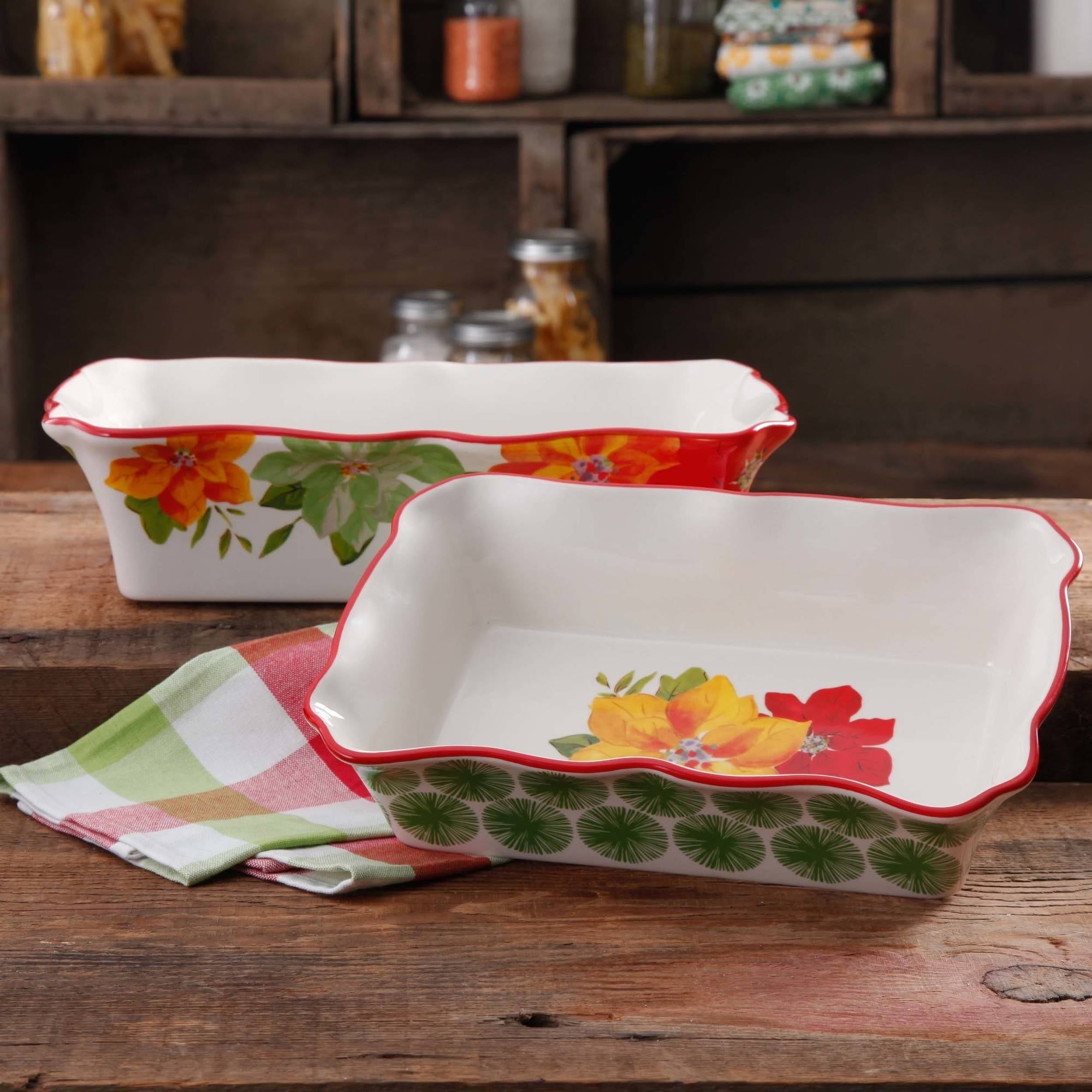 The Pioneer Woman Flea Market Decorated 9 Ruffle Top Pie Plate and 2.3 Quart Ruffle Top Bakeware 