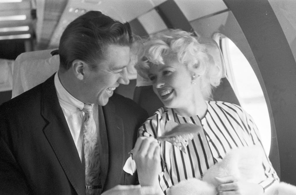 Actress Jayne Mansfield and champion bodybuilder Mickey Hargitay were photographed aboard a plane on the way to Cannes in 1958. Jayne and Mickey are the parents of Law & Order: Special Victims Unit star Mariska Hargitay.