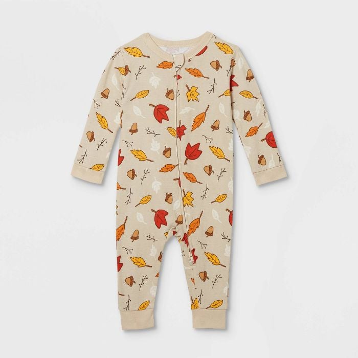 Autumnal Option: Baby Fall Leaf Print Matching Family Union Suit