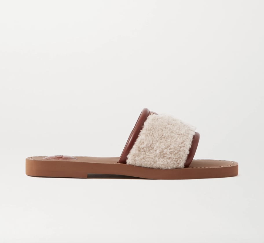Chloé Woody Leather-Trimmed Shearling Slides