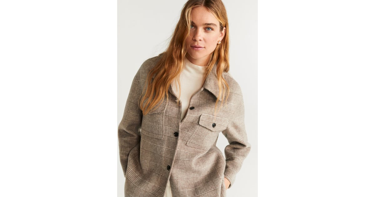 Mango Checkered Wool-Blend Jacket | Oversize Utility Shirt Jacket Trend ...