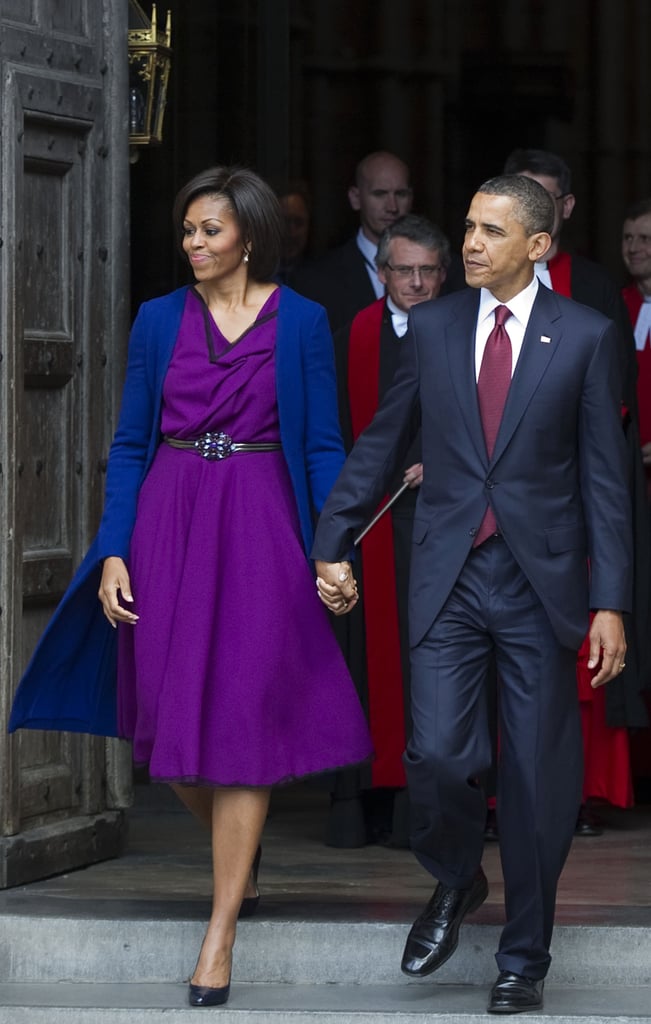 Touring Westminster Abbey in a purple dress in 2011.