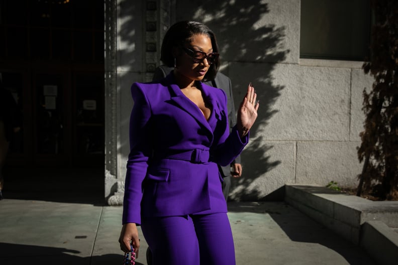 LOS ANGELES, CA - DECEMBER 13: Megan Thee Stallion whose legal name is Megan Pete makes her way from the Hall of Justice to the courthouse to testify in the trial of Rapper Tory Lanez for allegedly shooting her on Tuesday, Dec. 13, 2022 in Los Angeles, CA