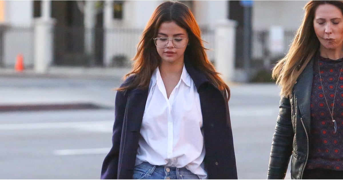 Selena Gomez Wearing Glasses and Loafers | POPSUGAR Fashion