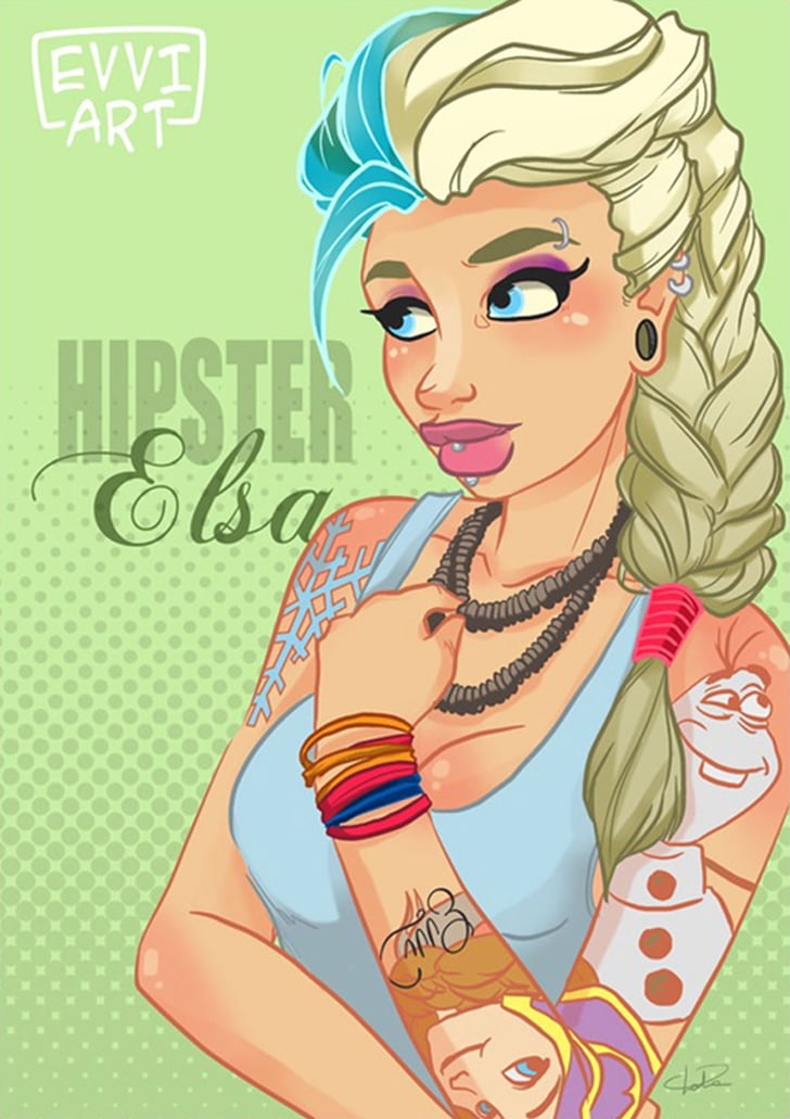 Hipster Elsa Tattooed Disney Princess Art By Evviart Popsugar Love And Sex Photo 8
