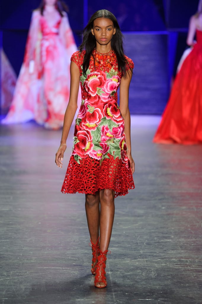 Michelle chooses Naeem Khan for daytime events and formal dinners. This cap sleeve number would be appropriate for either, and we know the FLOTUS would accessorize it just right.
Naeem Khan Spring 2017.