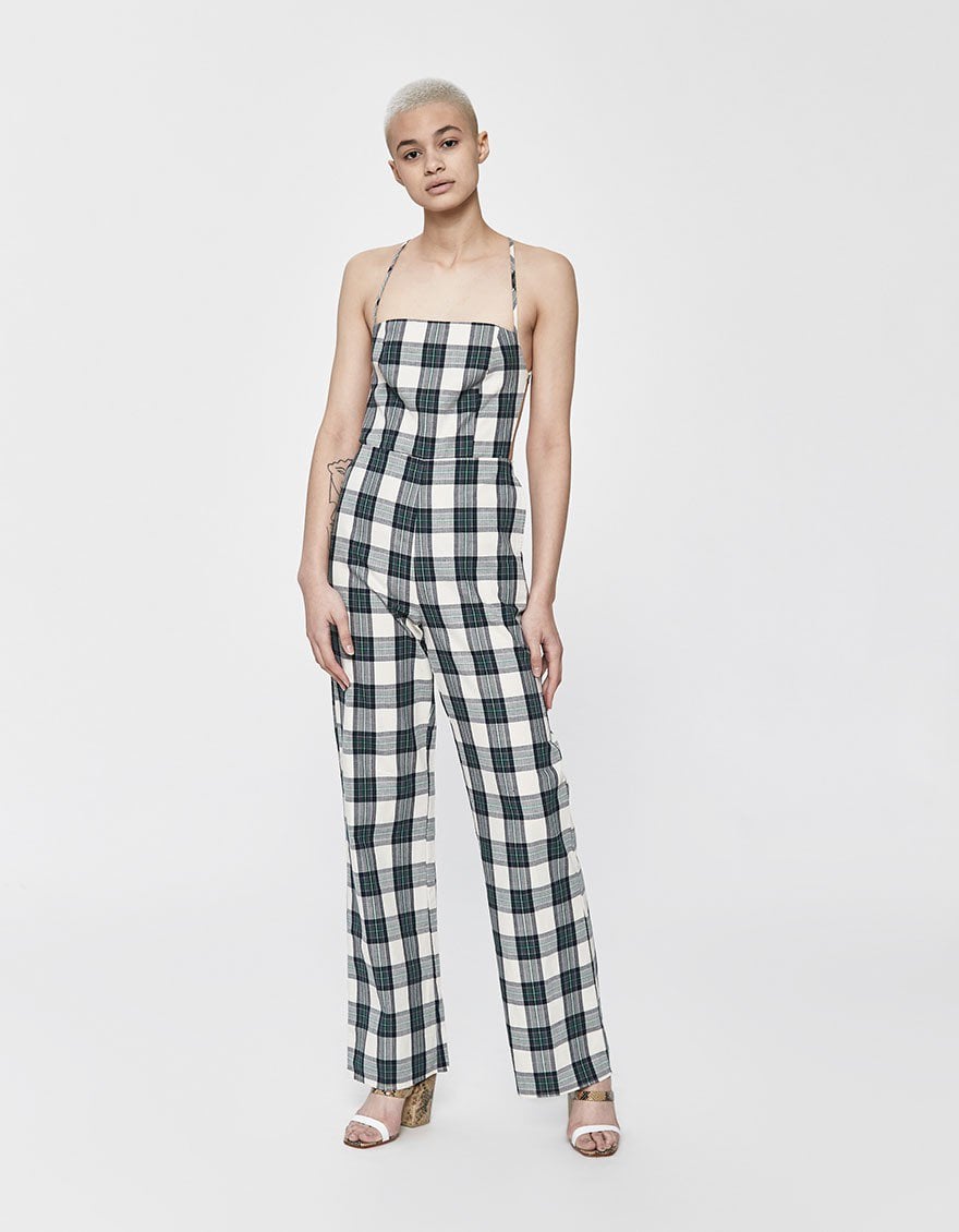 green plaid jumpsuit