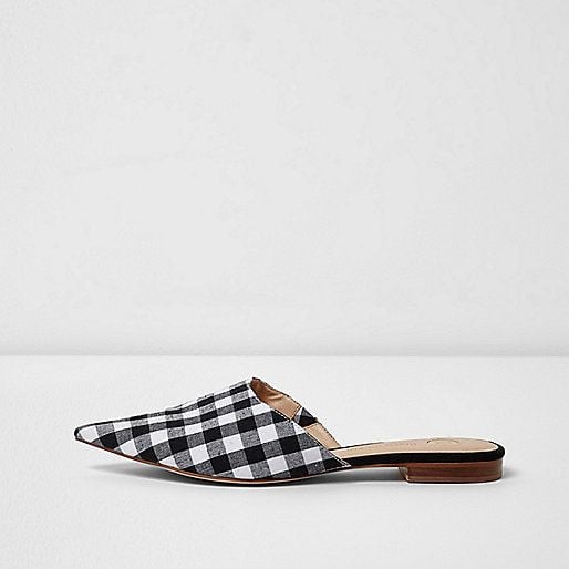 River Island Black Gingham Print Pointed Mules