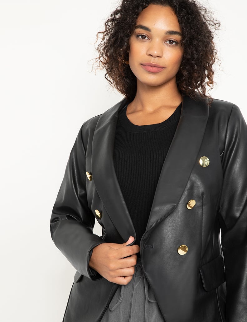 Eloquii Double Breasted Faux Leather Blazer