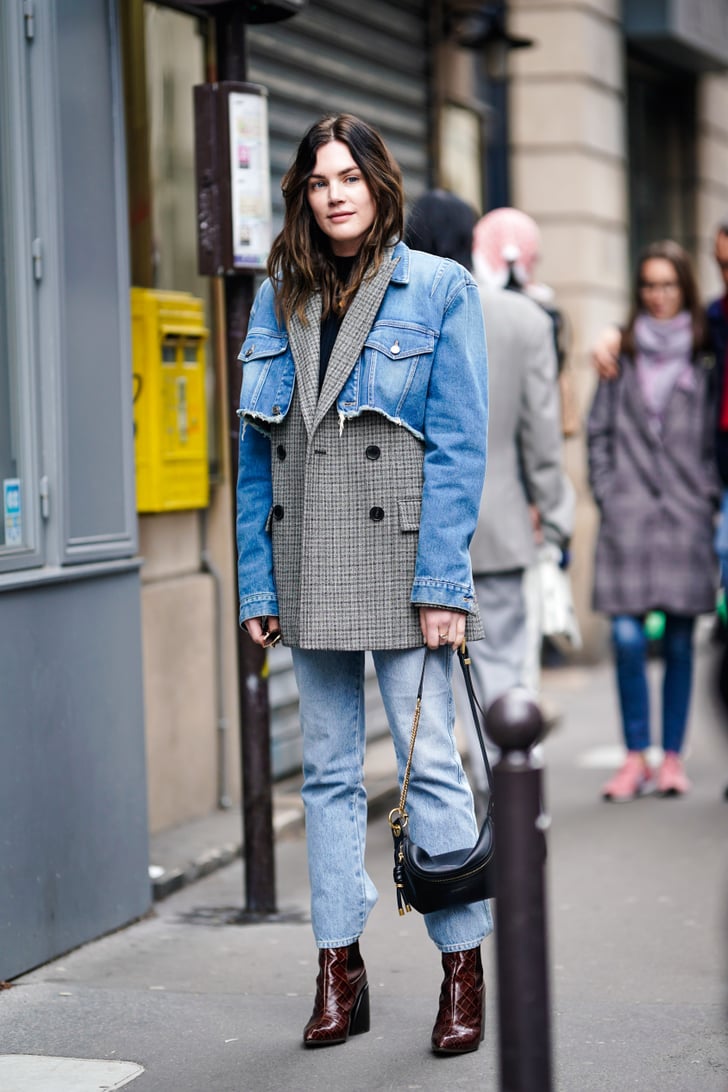 Winter Outfit Idea: A Cropped Denim Jacket Over a Blazer | The Best ...