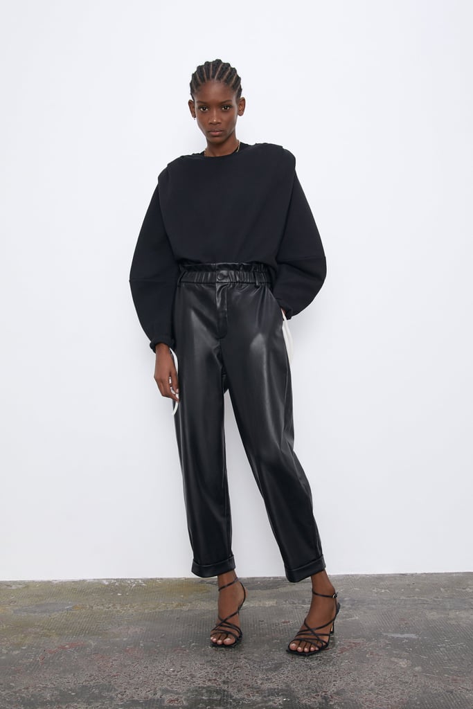 Zara mid rise faux leather trousers Zara leather... - Depop