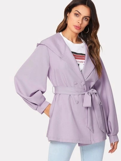 Shein Self Belted Hoodie Coat